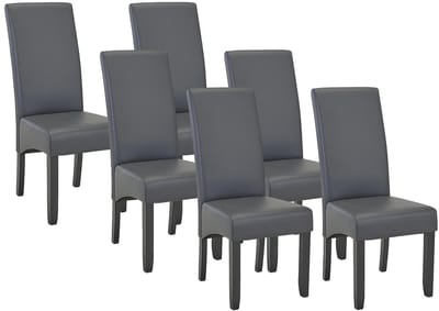 Vente-unique Set van 6 stoelen ROVIGO - kunstleer - mat grijs - zwarte houten poten