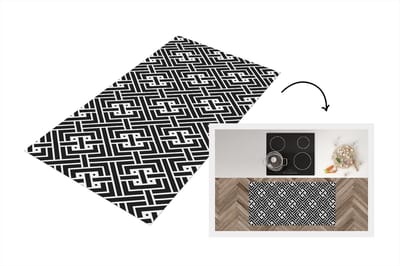 Keukenloper - Loper keuken - Patronen - Zwart Wit - Doolhof - 120x60 cm - Keukenloper vinyl