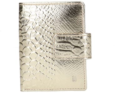 Manfield - Dames - Metallic goudkleurige leren portemonnee met crocoprint - Maat 1