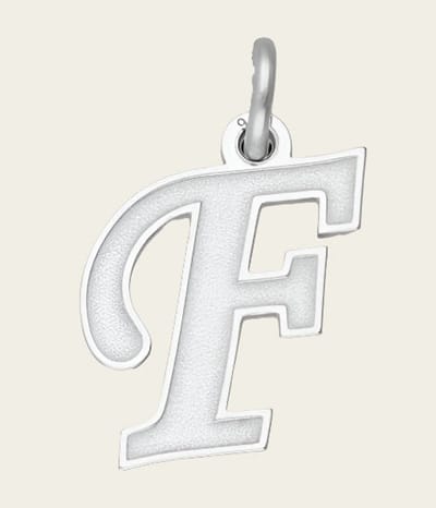 Zilveren letter F sierlijk mat-glans kettinghanger