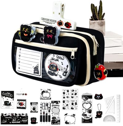 Stationaire Koffer - Etui Tas - Bureau Organisatie - Zwart Kattenthema - 23 x 15 x 5 cm - Zwart