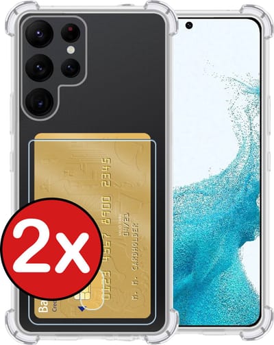 Hoesje - 2 Stuks - Geschikt voor Samsung Galaxy S22 Ultra - Met Pashouder en Kaarthouder - Telefoon Hoes Shockproof - Back Cover - Siliconen Case - Shock Proof - Pasjes Houder - Telefoonhoes - Transparant