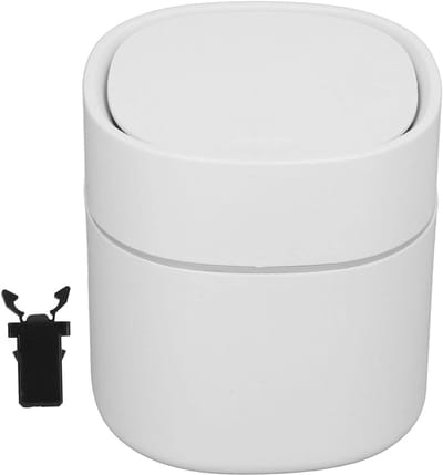 Mini tafelafvalemmer 2 liter met ronde drukdeksel - kunststof make-up afvalmand voor badkamer - wit - compact en stijlvol - gemakkelijk te legen