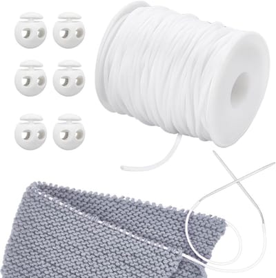 55 yards/50m Holle Rubber Huls Knitting Barber Cord met 6 Stuk 0.5cm Gat Cord Locks voor Stikselhouder, Armband en Ketting Beads - Wit