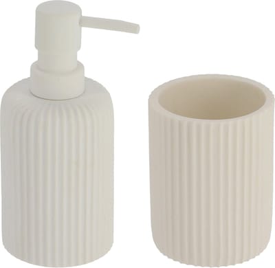 Tendance Badkamer accessoires set 2-delig - Polyresin - wit - geribbeld - luxe set