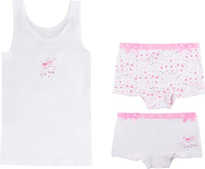 Funderwear meisjes ondergoed - meisjes setje - Alpaca - 2 Boxershorts en hemd setje kind - 110 - Wit