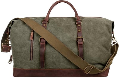 Vintage Canvas Weekend Bag met Leerafwerking voor Unisex Reizen, Sport en Vakantie - 52-55L Handbagage