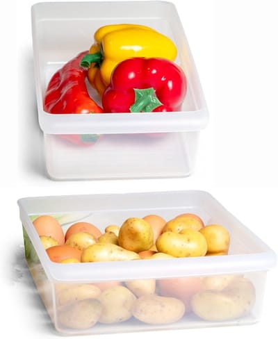 Novaliv Koelkastset van 2 organizers Koelkast Medium + Groot BPA-vrij Keukenorganisatie Keukenorganizer Koelkastorganizer Voedselveilige flessenorganizer Opbergvak Koelkastvak