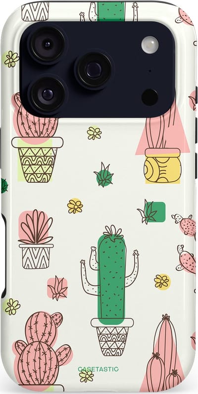 Casetastic hoesje geschikt voor Apple iPhone 17 Pro - MagSafe - Dubbellaagse bescherming - Vrolijke cactus - Fashion Case - Wit Groen Beige Lichtgrijs