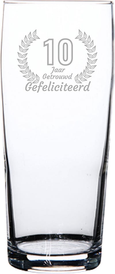 Gegraveerde bierfluitje 19cl Gefeliciteerd 10 jaar getrouwd