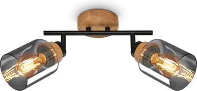 BRILONER - HEMA - Spot, met hout, rookglas, 2x E27 max. 10W