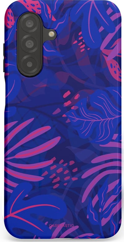 Casetastic hoesje geschikt voor Samsung Galaxy A26 - Dubbellaagse bescherming - Neon jungle blad - Fashion Case - Donkerblauw Lavendel Roze