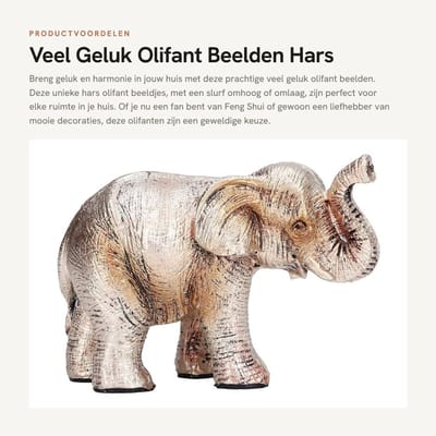 Dailygoods- Olifant Beeld Geluk - Beeldjes Decoratie - Feng Shui Olifant - Hars Beelden - Sculptuur Voor Plank - Tafel Decor - Beeldje