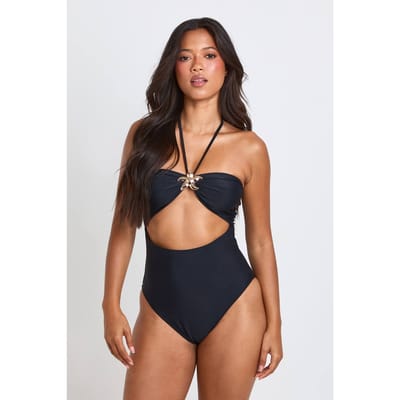 boohoo Dames Zeester Trim Uitgesneden Halter Neck Badpak | Zwart | Maat: 34