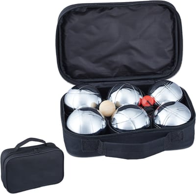 2x jeu de boules set - 12 metalen ballen - petanque - in draagtas - afstandmeter