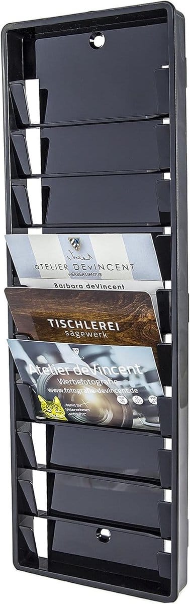 Wandhouder voor tot 10 kaarten - zwart - voor 86 x 54 mm kaarten zoals stempelkaarten en chipkaarten