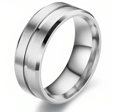 Ring Heren Zilver kleurig met Gegraveerde Streep - Staal - Ringen Mannen - Papa Cadeau Voor Mannen - Vaderdag