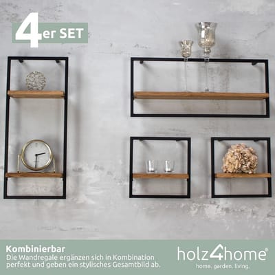 Wandrekken Set - Opbergrekjes - Woonkamer Decoratie - Industriële Stijl - 4-Delig - Zwart