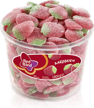 Red Band Aardbeien 1 pot à 150 stuks snoep - Zacht snoep - Winegums met aardbeien smaak - Zoet