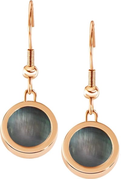 Quiges RVS Schroefsysteem Oorhangers Oorbellen Rosékleurig met Verwisselbare Grijze Parelmoer Schelp Mini Munt Set - ECOS019