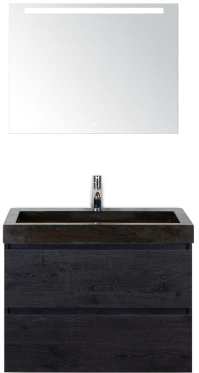 Maxx XL Badmeubelset 80 cm - Black Oak - Wastafel Lucca 1 Kraangat met LED Spiegel