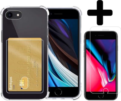 Hoesje - Geschikt voor Apple iPhone 7 - Met Screenprotector - En Pashouder - En Kaarthouder - Telefoon Hoes Shockproof - Siliconen Case - Back Cover - Shock Proof - Pasjes Houder - Telefoonhoesjes - Transparant