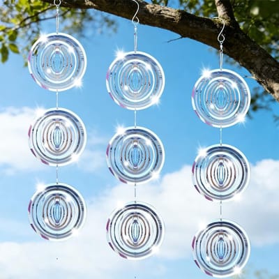 Ronde Vogelafschrik Windgong Set van 3 Stuks van RVS voor Balkon, Tuin en Vijver - Reflecterende 3D Windgongen voor Effectieve Vogelbestrijding en Pigeonpreventie