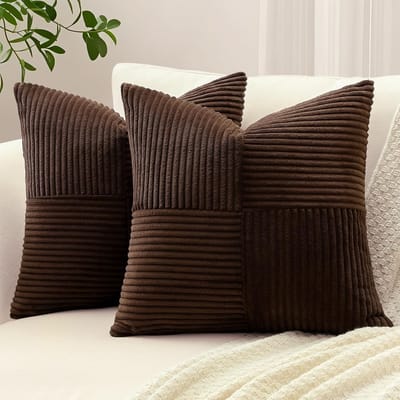 Famanu - Set van 2 corduroy kussenslopen, kruis strepen patroon corduroy kussensloop sofakussen sierkussen patchwork design decoratieve sierkussenovertrekken kussenhoes voor woonkamer (50 x 50 cm