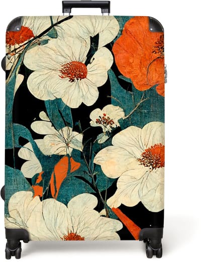 NoBoringSuitcases.com® - Koffer groot - Reiskoffer lichtgewicht - Bloemen - Planten - Vintage - Azië - Oranje - Rolkoffer met 4 wielen - Grote trolley XL - 98 liter bagage