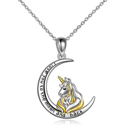 Sieraden Nieuwe S925 Sterling Zilveren Maan Eenhoorn Kleurscheiding Ketting Creatieve Gegraveerde Moederdag Hanger gray
