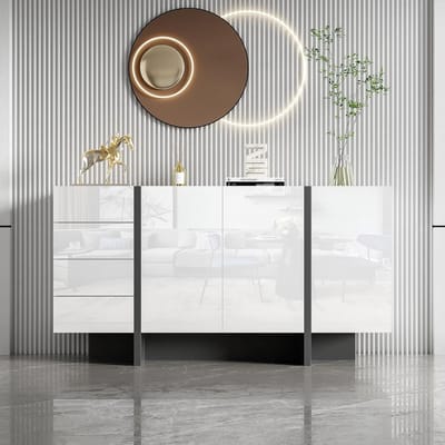 Buffet Kast - Dressoir Ladekast - Opbergen Woonkamer - Minimalistisch Design - 150 x 40 x 80 cm - Wit Hoogglans