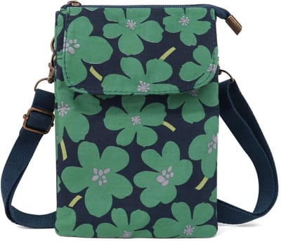 Dailygoods - Katoenen schoudertas voor dames, klein, met bloemenprint, met 5 zakken, kleine schoudertas voor reizen, winkelen, pendelen en wandelen