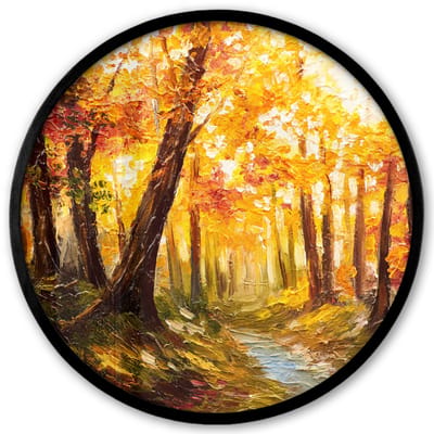 Poster in lijst Rond - Fotolijst 40x40 cm - Posters - Schilderij - Herfst - Bos - Olieverf - Ronde posterlijst zwart - Decoratie - Wanddecoratie woonkamer - Muurdecoratie slaapkamer