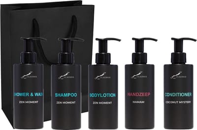 Compleet pakket Zen Moment - Shower & Wash + Shampoo + Bodylotion + Hamam Handzeep + Coconut conditioner - 300 ml per fles - complete set van 5 stuks - met luxe gift tas - cadeau - giftset voor hem en haar