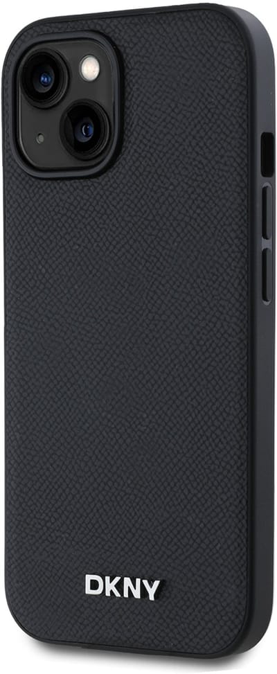 DKNY, Hoesje geschikt voor iPhone 14 - MagSafe Elegant met Metalen Logo, Zwart