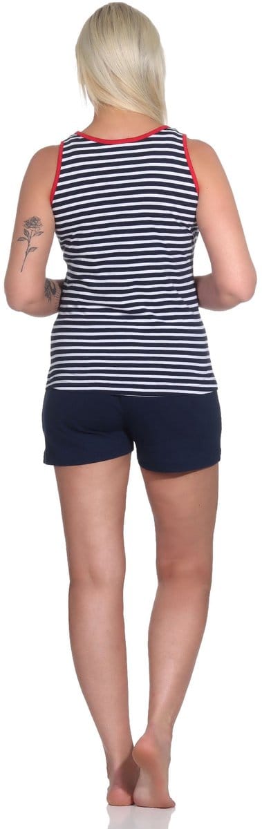 Maritieme mouwloze damespyjama shorty met vuurtorenmotief - ook in oversizes