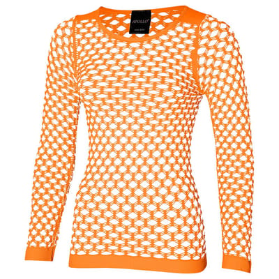 Apollo - Feesttrui doorschijnend met grote gaten - Stretch - Neon oranje - Maat L/XL - Carnavalskleding dames - Carnaval - Feestkleding