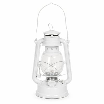 Witte Olielamp / Stormlamp – 24 cm – Klassieke Olie-Lamp – Sfeervolle Buitenlamp voor Camping, Tuin & Balkon – 12 x 16 x 24 cm
