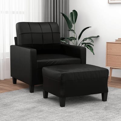 vidaXL - Fauteuil - met - voetenbank - 60 - cm - kunstleer - zwart