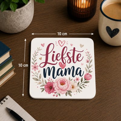 Liefste Mama Onderzetter – Moederdag Cadeau – Vierkante Onderzetter 10 x 10 cm – Cadeau voor Mama met Bloemen Design