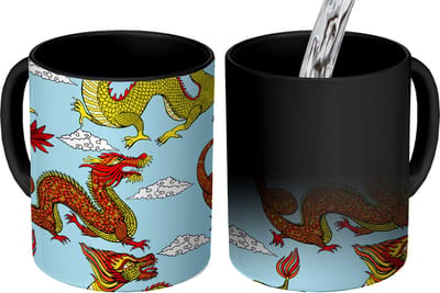 Magische Mok - Foto op Warmte Mokken - Koffiemok - Draak - Chinees - Patronen - Magic Mok - Beker - 350 ML - Theemok