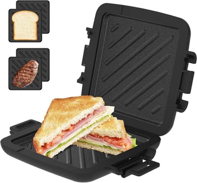 Magnetron Sandwichmaker - Snack Maker - Snel Ontbijt - Vaatwasmachinebestendig - 18x16 cm - Zwart