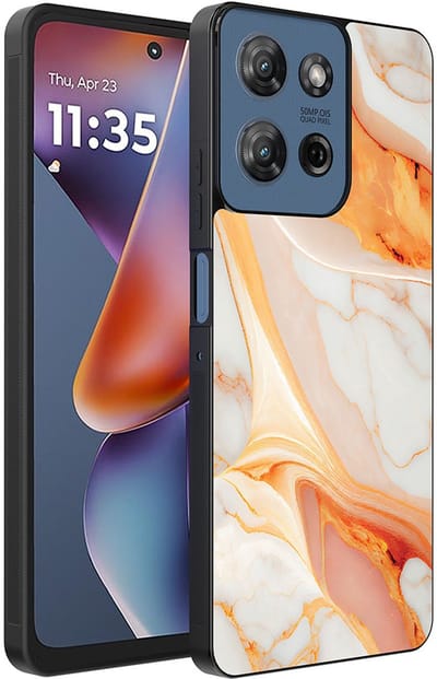 Smartphonica Telefoonhoesje Geschikt voor Motorola Moto G 2025 met marmer opdruk - TPU backcover case marble design - Oranje geschikt voor Motorola Moto G 2025