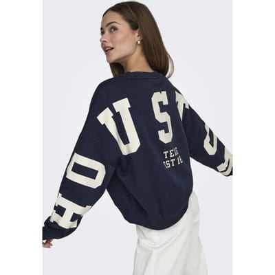 Only blauwe dames trui   Ronde hals   Regular fit   Tekst patroon   Duurzaam   Lange mouw Blauw S