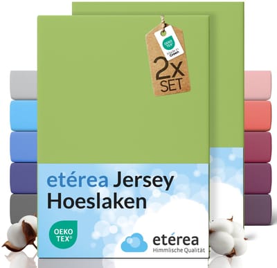 etérea Jersey hoeslaken 2-pack 100x200-120x200 cm (hoek 25 cm) 100% katoen - Jadegroen