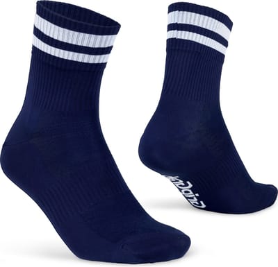 GripGrab - Original Stripes Crew Zomer Fietssokken Gestreepte Retro Wielersport Sokken Coolmax - Unisex - Navy Blauw - Maat XS (35-38)