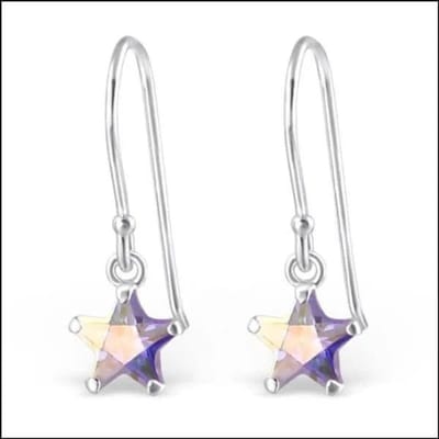Aramat Jewels | Oorhangers | Zilveren Ster Oorhangers met Zirkonia | AB Lila | |8mm | Zilver | Kinderen | Verkleurd niet