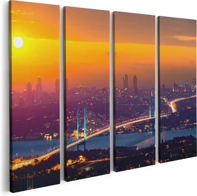 Artaza Canvas Schilderij Vierluik Bosporusbrug In Istanbul Bij Zonsondergang - 80x60 - Foto Op Canvas - Canvas Print