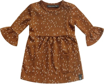 Your Wishes Rainy Camel Ruffle dress - Jurk - Bruin - Meisjes - Maat: 122/128