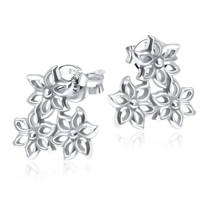 Joy|S - Zilveren bloem oorbellen - 3 bloemetjes - 12 x 11 mm - massief - oorknoppen